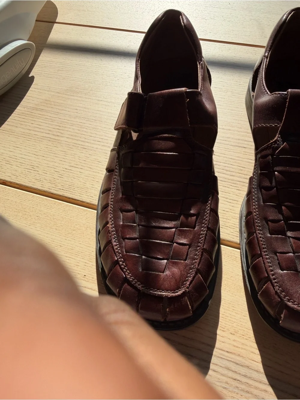 Men's Brown Leather Fisherman Sandals - Classic Woven Slip-On